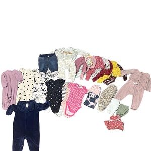 Baby Girl Clothing Lot 25+ Pc 3–9 Month Sleepers Rompers Pants Tops Mixed Brands